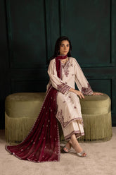 BrandsInn-3PC DHANAK EMBROIDERED SHIRT WITH DHANAK CHIFFON EMBROIDERED DUPATTA AND EMB TROUSER-BI-4348